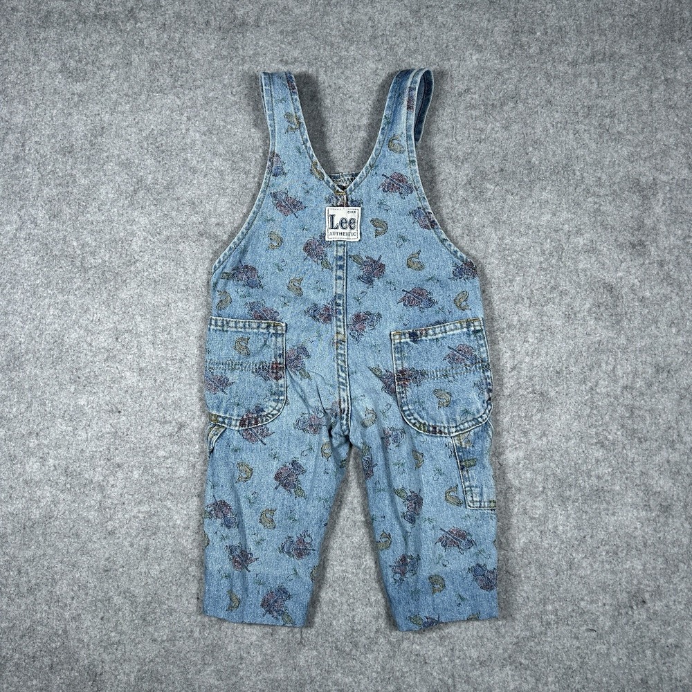 Vintage Lee Authentic Denim Overalls Baby Size 18M fish Pattern 80s RARE Pattern - Picture 2 of 16